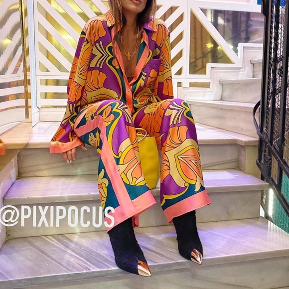 ZARA SATIN PRINTED PAJAMA STYLE PANTS - Picture 5 of 15